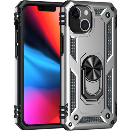 Mobigear Armor Ring iPhone 13 Hard Case Back cover Shockproof with Ring Holder - Silver