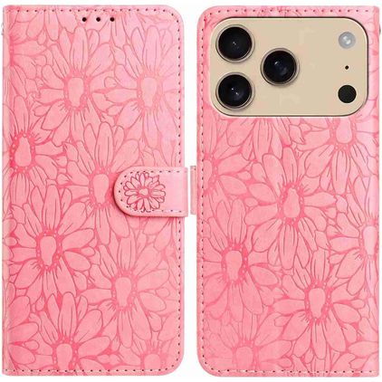 Mobigear Flowers iPhone 18 Pro Max Pungetui med Seddelrum - Lyserød