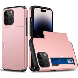 Mobigear Card iPhone 15 Pro Plástico rígido Capa traseira Antichoque com porta-cartões - Rosa dourado
