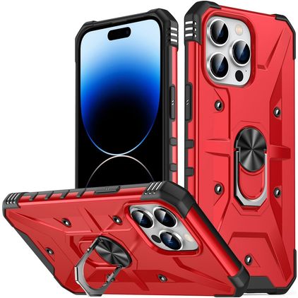 Mobigear Armor Ring iPhone 14 Pro Max Hårdt Bagsidecover Stødsikkert med ringholder - Rød