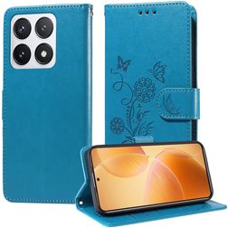Mobigear Flowers Xiaomi 14T Pro Lompakkokotelo + Setelitasku - Sininen