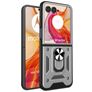 Mobigear Armor Ring Motorola Razr 50 Ultra Tvrdý plast Zadní kryt odolný proti nárazům s prstýnkem - Stříbrná