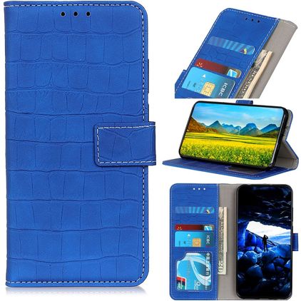 Mobigear Croco Motorola Moto E22 Funda tipo libro Cartera - Azul