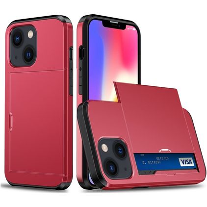 Mobigear Card iPhone 15 Hard Case Back cover Shockproof with Card Holder - Red