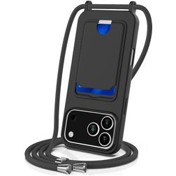 Mobigear Lanyard Card iPhone 17 Pro Max Silikone Cover med snor og kortholder - Sort