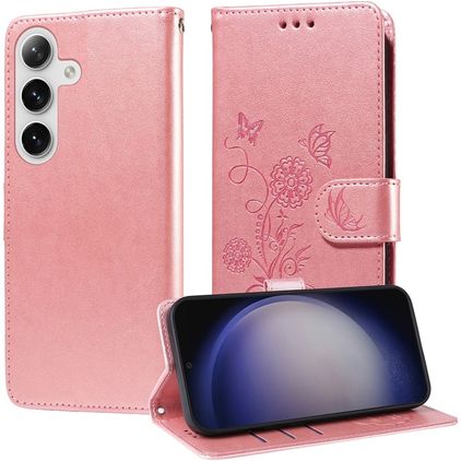 Mobigear Flowers Samsung Galaxy S25 Plus Etui z klapką typu portfel - Różowe złoto