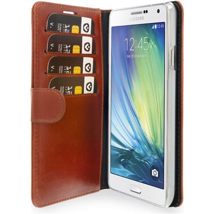 Valenta Classic Samsung Galaxy A7 (2015) Genuine Leather Wallet case - Luxury Brown
