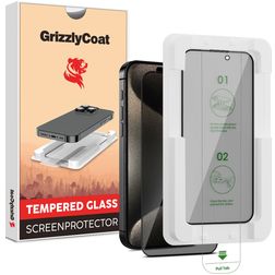 GrizzlyCoat AlignPro AntiSpy iPhone 15 Pro Max Vidro temperado Película de ecrã Privacidade - Compatível com capas + Moldura de instalação