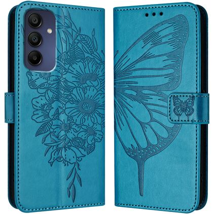 Mobigear Butterfly Samsung Galaxy A16 Pungetui med Seddelrum - Blå