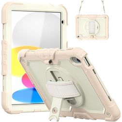 Mobigear SureGrip Xtreme iPad 10 (2022) Fodral Hårdplast / Silikon Skal + Axelrem + Ställ - Vit / Roséguld