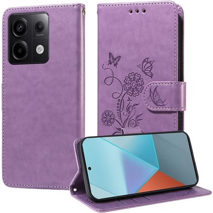 Mobigear Flowers POCO X6 Plånboksfodral med sedelfack - Lila