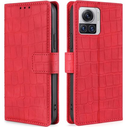 Mobigear Croco Motorola Edge 30 Ultra Capa livro Carteira - Vermelho