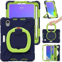 Mobigear RingGuard iPad Mini 7 (2024) Case Plastic / Silicone Back cover + Stylus Holder + Shoulder Strap + Stand - Blue / Green