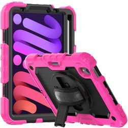 Mobigear SureGrip Xtreme iPad Mini 7 (2024) Case Plastic / Silicone Back cover + Stylus Holder + Shoulder Strap + Stand - Black / Pink