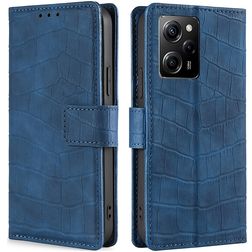 Mobigear Croco POCO X5 Pro Pungetui med Seddelrum - Blå