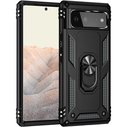 Mobigear Armor Ring Google Pixel 6 Plástico rígido Capa traseira Antichoque com anel - Preto