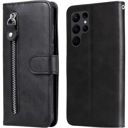 Mobigear Zipper Samsung Galaxy S23 Ultra Funda tipo libro Cartera - Negro