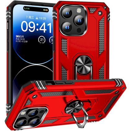 Mobigear Armor Ring iPhone 15 Pro Max Fodral Hårdplast Skal Stötsäkert med ringhållare - Röd