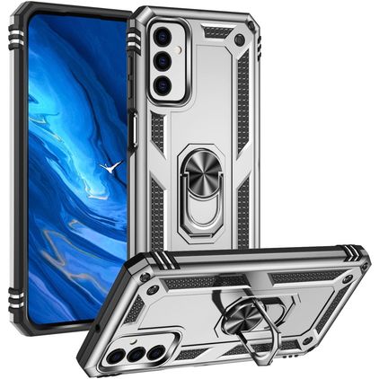 Mobigear Armor Ring Samsung Galaxy M23 Plástico rígido Capa traseira Antichoque com anel - Prateado