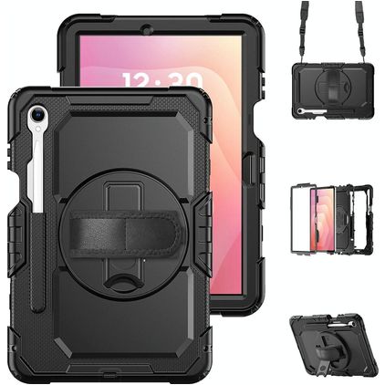 Mobigear SureGrip XGuard Samsung Galaxy Tab S11 Case Plastic / Silicone Back cover + Stylus Holder + Shoulder Strap + Stand - Black