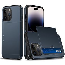 Mobigear Card iPhone 15 Pro Max Funda Plástico rígido Carcasa Antigolpes con tarjetero - Azul oscuro