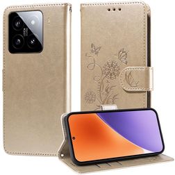 Mobigear Flowers Xiaomi 15 Pungetui med Seddelrum - Guld