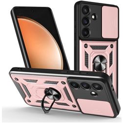 Mobigear Armor Ring Cam Slide Samsung Galaxy S25 FE Kova Suojakuori Iskunkestävä + Sormuspidike + Kameran liukusuoja - Ruusukulta