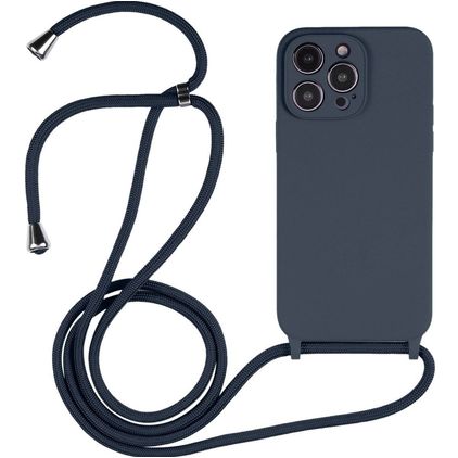 Mobigear Lanyard iPhone 14 Pro Silikon Skal med rem - Mörkblå