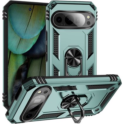 Mobigear Armor Ring Google Pixel 9 Kova Suojakuori Iskunkestävä + Sormuspidike - Vihreä