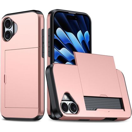 Mobigear Card iPhone 16 Fodral Hårdplast Skal Stötsäkert med korthållare - Roséguld