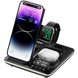 Mobigear AlarmDock QI Charging Station for Smartphone / AirPods & Apple Watch with Alarm Clock - Black
