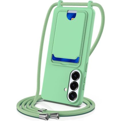 Mobigear Lanyard Card Samsung Galaxy S26 Plus Silicona Funda con cuerda y tarjetero - Verde