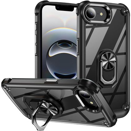 Mobigear Crystal Ring iPhone 17e Hard Case Back cover with Ring Holder - Black