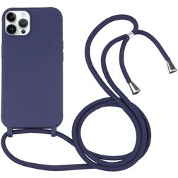 Mobigear Lanyard iPhone 16 Pro Silicone Capa com cordão - Azul escuro