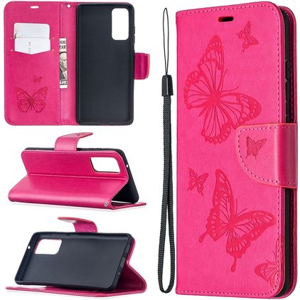 Mobigear Butterfly Samsung Galaxy S20 FE Lompakkokotelo + Setelitasku - Magenta