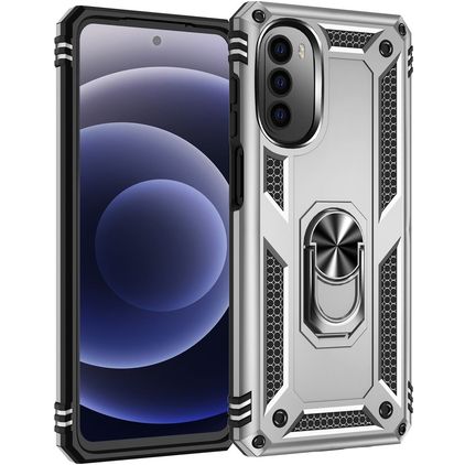 Mobigear Armor Ring Motorola Moto G52 Fodral Hårdplast Skal Stötsäkert med ringhållare - Silver
