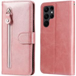 Mobigear Zipper Samsung Galaxy S23 Ultra Lompakkokotelo + Setelitasku - Ruusukulta