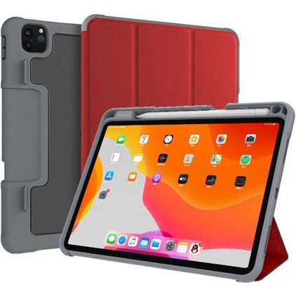 Mutural Tri-Fold Tough iPad Pro 11 pulgadas (2021) Funda tipo libro + Portalápices - Negro / Rojo