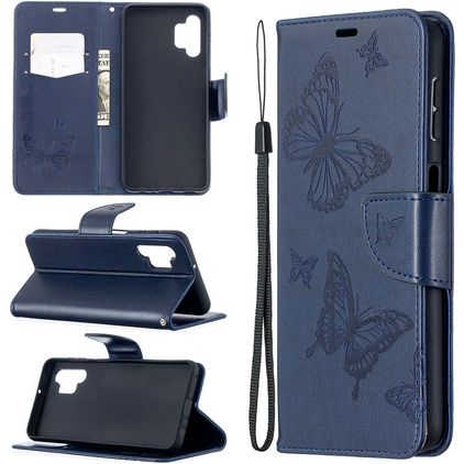Mobigear Butterfly Samsung Galaxy A32 5G Pungetui med Seddelrum - Blå