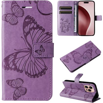 Mobigear Butterfly iPhone 16 Pro Capa livro Carteira - Roxo