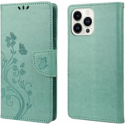 Mobigear Flowers iPhone 14 Pro Wallet case - Green