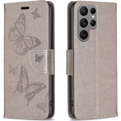 Mobigear Butterfly Samsung Galaxy S24 Ultra Pungetui med Seddelrum - Grå