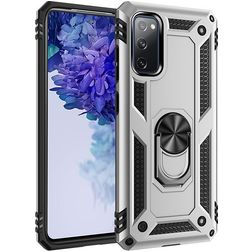 Mobigear Armor Ring Samsung Galaxy S20 FE Hard Case Back cover Shockproof with Ring Holder - Silver