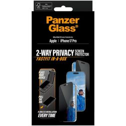 PanzerGlass FastFit iPhone 17 Pro Härdat glas Skärmskydd Privacy - Skalvänligt + Monteringsram - Svart