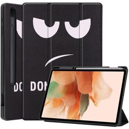 Mobigear Tri-Fold Gel Samsung Galaxy Tab S7 FE TPU / Leatherette Wallet case + Stylus Holder - Do Not Touch