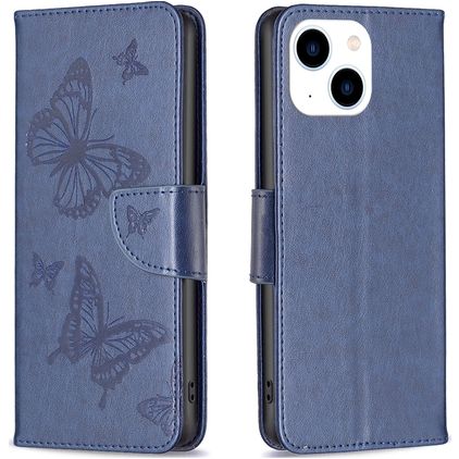 Mobigear Butterfly iPhone 15 Pungetui med Seddelrum - Blå