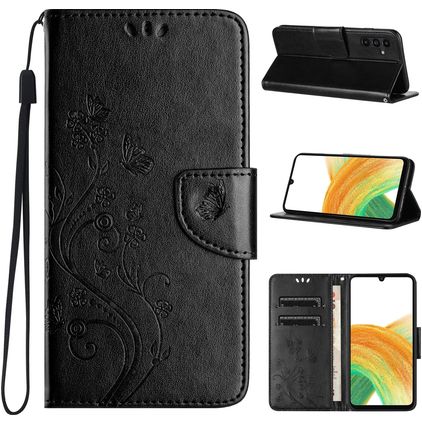 Mobigear Flowers Samsung Galaxy A55 Funda tipo libro Cartera - Negro
