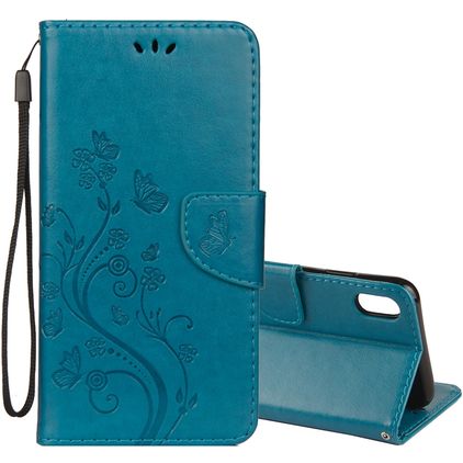 Mobigear Flowers iPhone XR Funda tipo libro Cartera - Turquesa