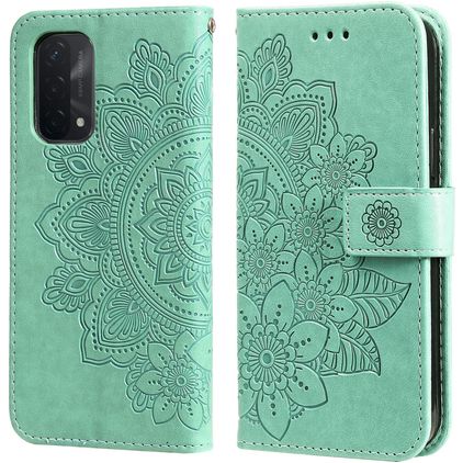 Mobigear Flowers OPPO A74 5G Cover a libro portafoglio - Turchese