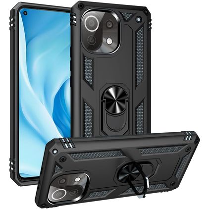 Mobigear Armor Ring Xiaomi Mi 11 Lite Hårdt Bagsidecover Stødsikkert med ringholder - Sort